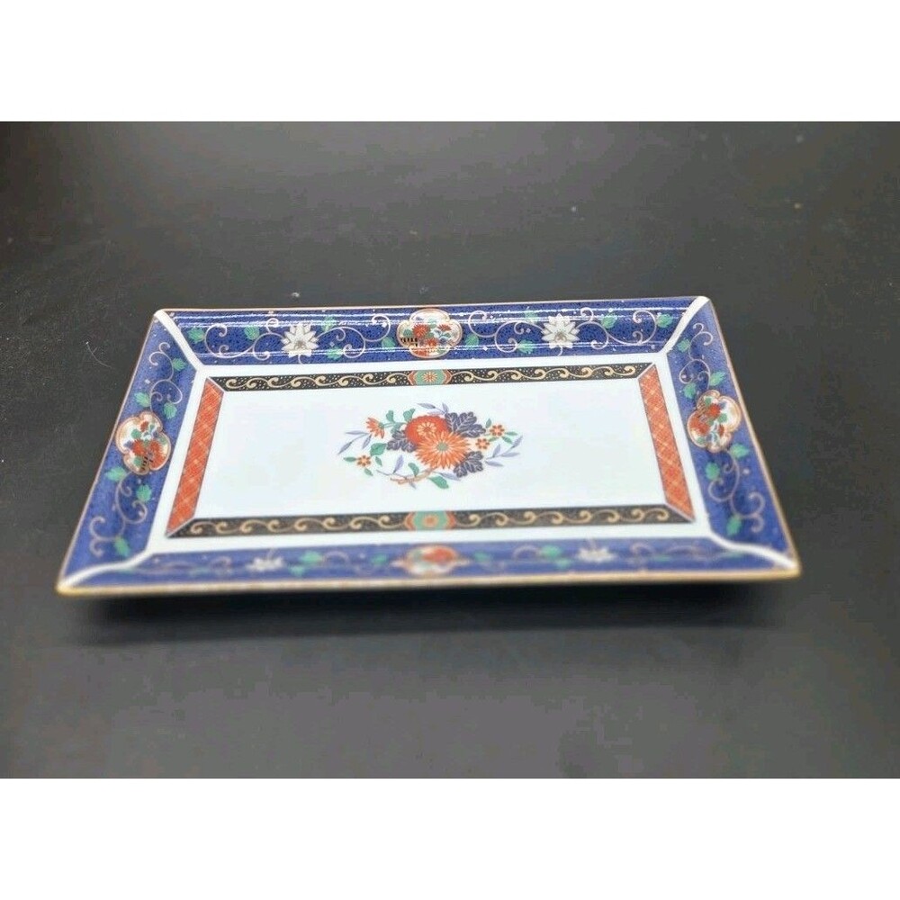 Blue Japanese Imari Porcelain Dish Rectangle 9 Inch By 5 Inch
